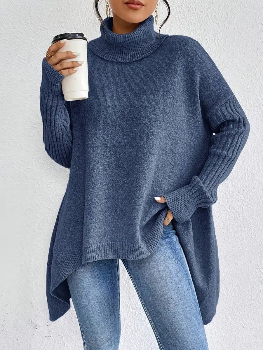 Marlowe | Women's Oversized Asymmetric Ribbed High-Low Turtleneck Jumper