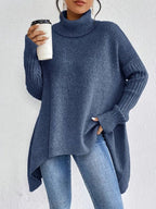 Marlowe | Women's Oversized Asymmetric Ribbed High-Low Turtleneck Jumper