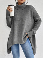 Marlowe | Women's Oversized Asymmetric Ribbed High-Low Turtleneck Jumper