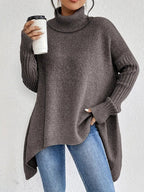 Marlowe | Women's Oversized Asymmetric Ribbed High-Low Turtleneck Jumper