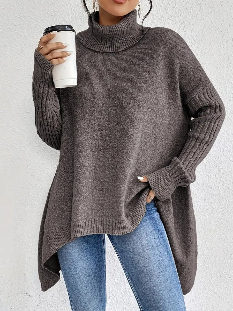Marlowe | Women's Oversized Asymmetric Ribbed High-Low Turtleneck Jumper