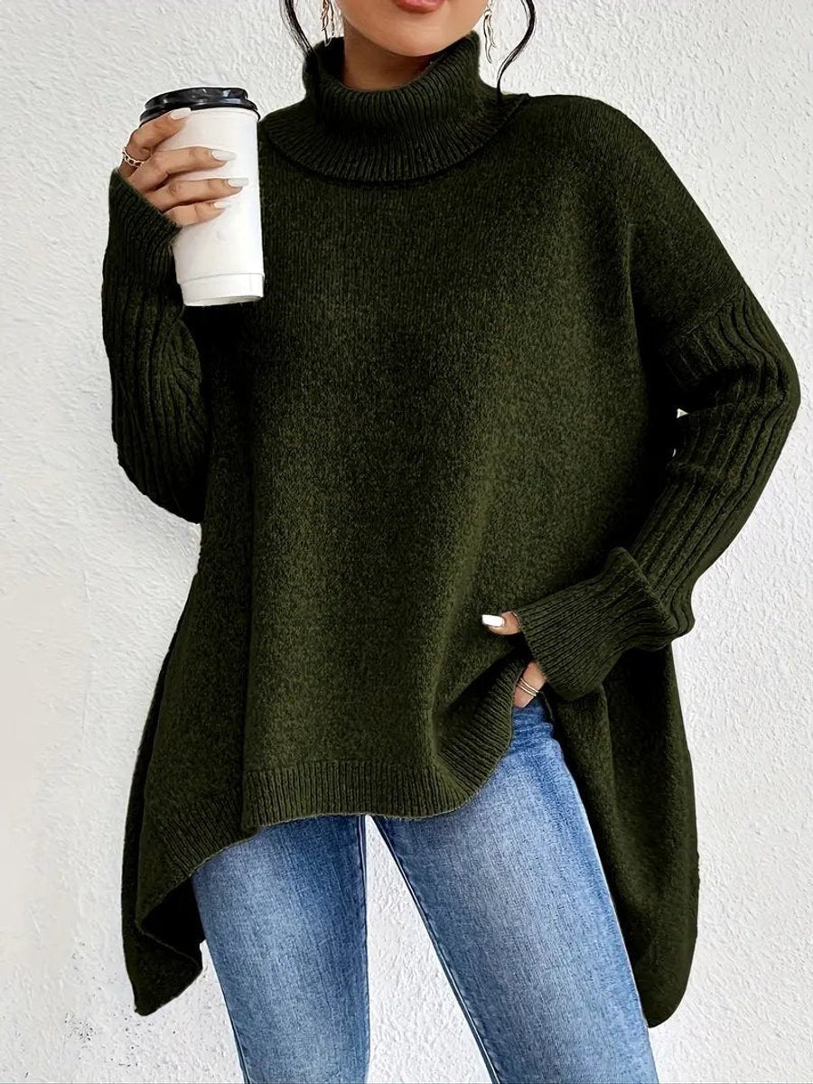 Marlowe | Women's Oversized Asymmetric Ribbed High-Low Turtleneck Jumper