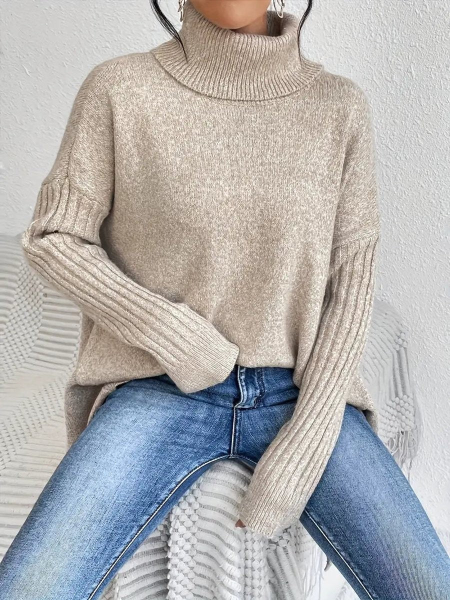 Marlowe | Women's Oversized Asymmetric Ribbed High-Low Turtleneck Jumper