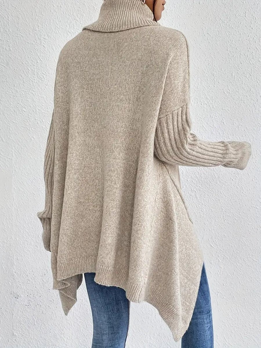 Marlowe | Women's Oversized Asymmetric Ribbed High-Low Turtleneck Jumper