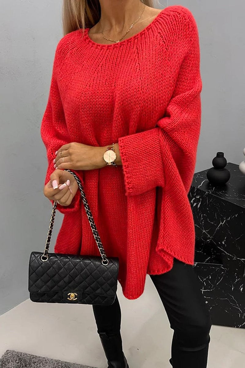 Sienna | Women's Oversized Batwing-Sleeve Round-Neck Chunky-Knit Jumper