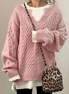 Freya | Women's Oversized Cable-Knit Layered V-Neck Jumper