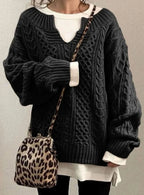 Freya | Women's Oversized Cable-Knit Layered V-Neck Jumper