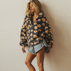 Poppy | Women's Oversized Floral Half-Zip Drop-Shoulder Cropped Jumper