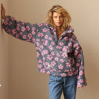 Poppy | Women's Oversized Floral Half-Zip Drop-Shoulder Cropped Jumper