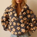 Poppy | Women's Oversized Floral Half-Zip Drop-Shoulder Cropped Jumper