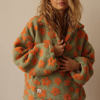 Poppy | Women's Oversized Floral Half-Zip Drop-Shoulder Cropped Jumper