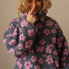 Poppy | Women's Oversized Floral Half-Zip Drop-Shoulder Cropped Jumper
