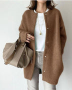 Rosie | Women's Oversized Longline Round-Neck Snap-Button Cardigan