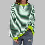 Mirelle | Women's Oversized Striped Contrast-Trim Crew Neck Pullover Sweatshirt