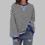 Mirelle | Women's Oversized Striped Contrast-Trim Crew Neck Pullover Sweatshirt
