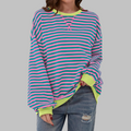 Mirelle | Women's Oversized Striped Contrast-Trim Crew Neck Pullover Sweatshirt