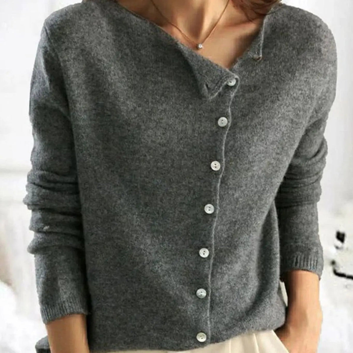Elodie | Women's Relaxed-Fit Asymmetric Button-Front Long-Sleeve Cardigan
