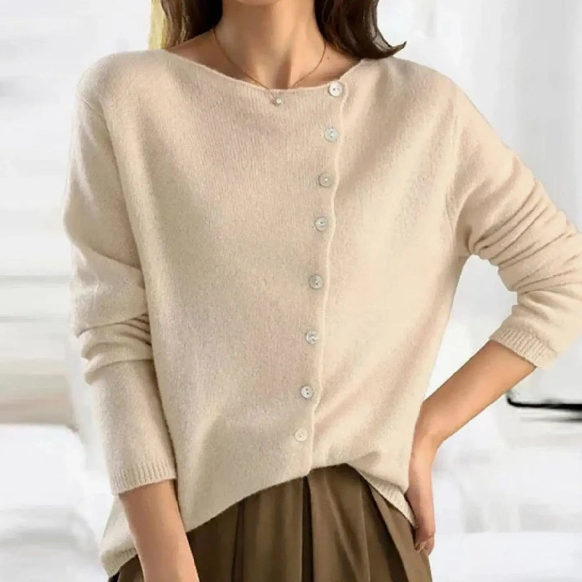 Elodie | Women's Relaxed-Fit Asymmetric Button-Front Long-Sleeve Cardigan