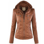 Sienna | Women's Removable-Hood Zip-Front Slim-Fit Vegan Leather Moto Jacket