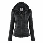 Sienna | Women's Removable-Hood Zip-Front Slim-Fit Vegan Leather Moto Jacket