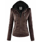 Sienna | Women's Removable-Hood Zip-Front Slim-Fit Vegan Leather Moto Jacket