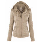 Sienna | Women's Removable-Hood Zip-Front Slim-Fit Vegan Leather Moto Jacket