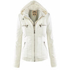 Sienna | Women's Removable-Hood Zip-Front Slim-Fit Vegan Leather Moto Jacket