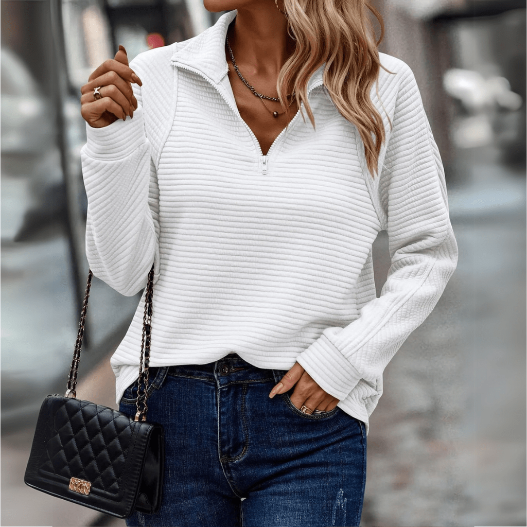 Sienna | Women's Ribbed Collared Quarter-Zip Relaxed-Fit Jumper