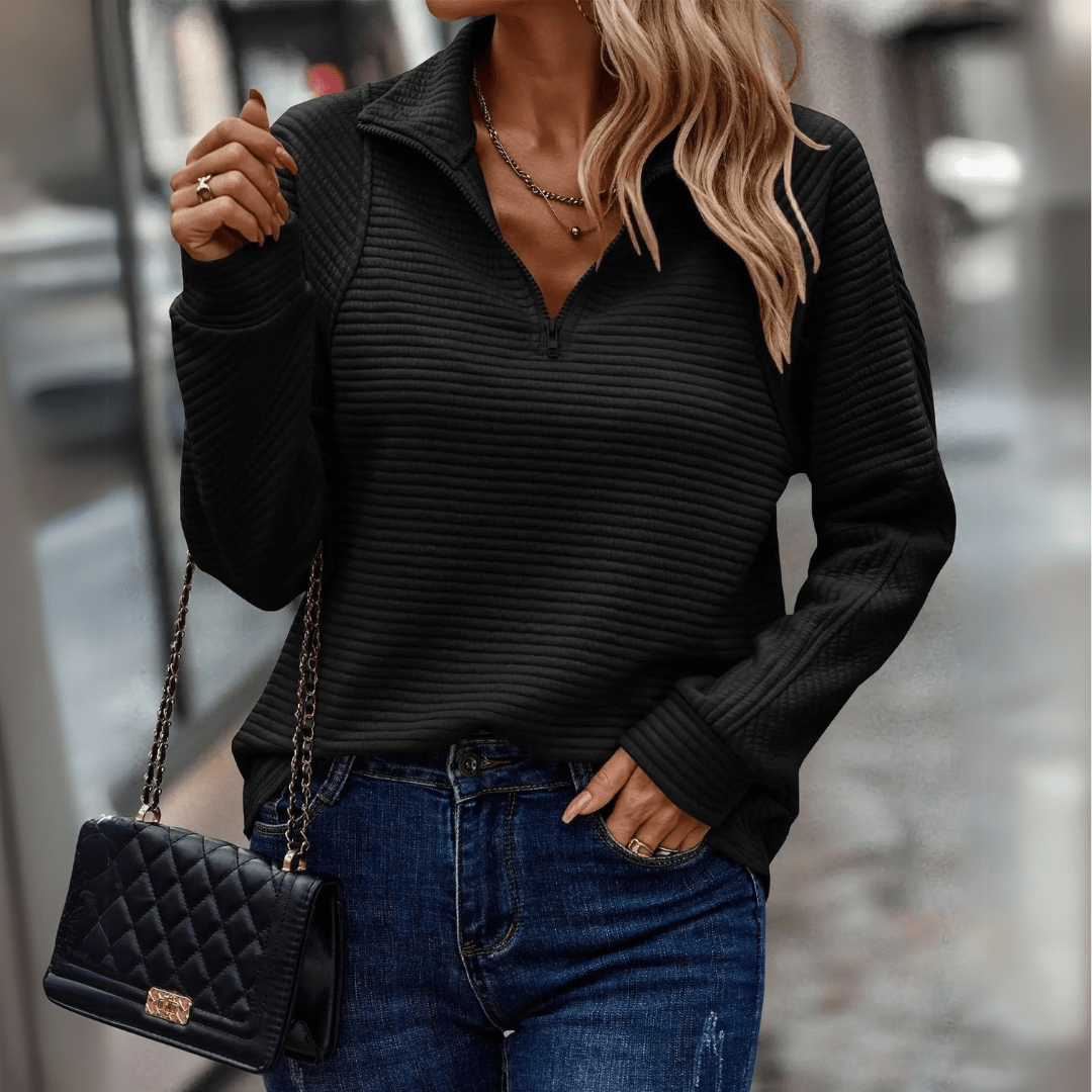 Sienna | Women's Ribbed Collared Quarter-Zip Relaxed-Fit Jumper