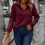 Sienna | Women's Ribbed Collared Quarter-Zip Relaxed-Fit Jumper