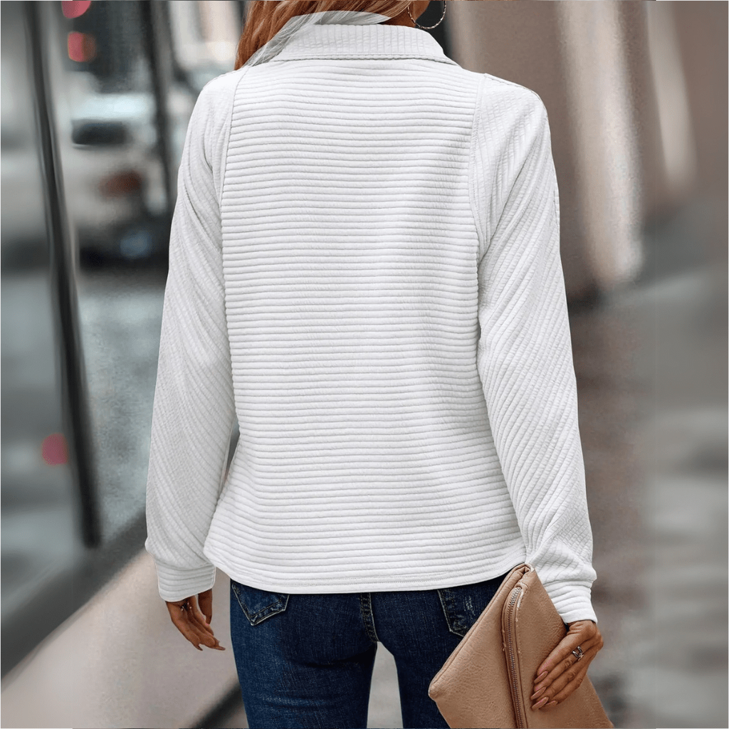 Sienna | Women's Ribbed Collared Quarter-Zip Relaxed-Fit Jumper