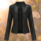 Emily | Women's Slim-Fit Stand-Collar Vegan Leather Biker Jacket