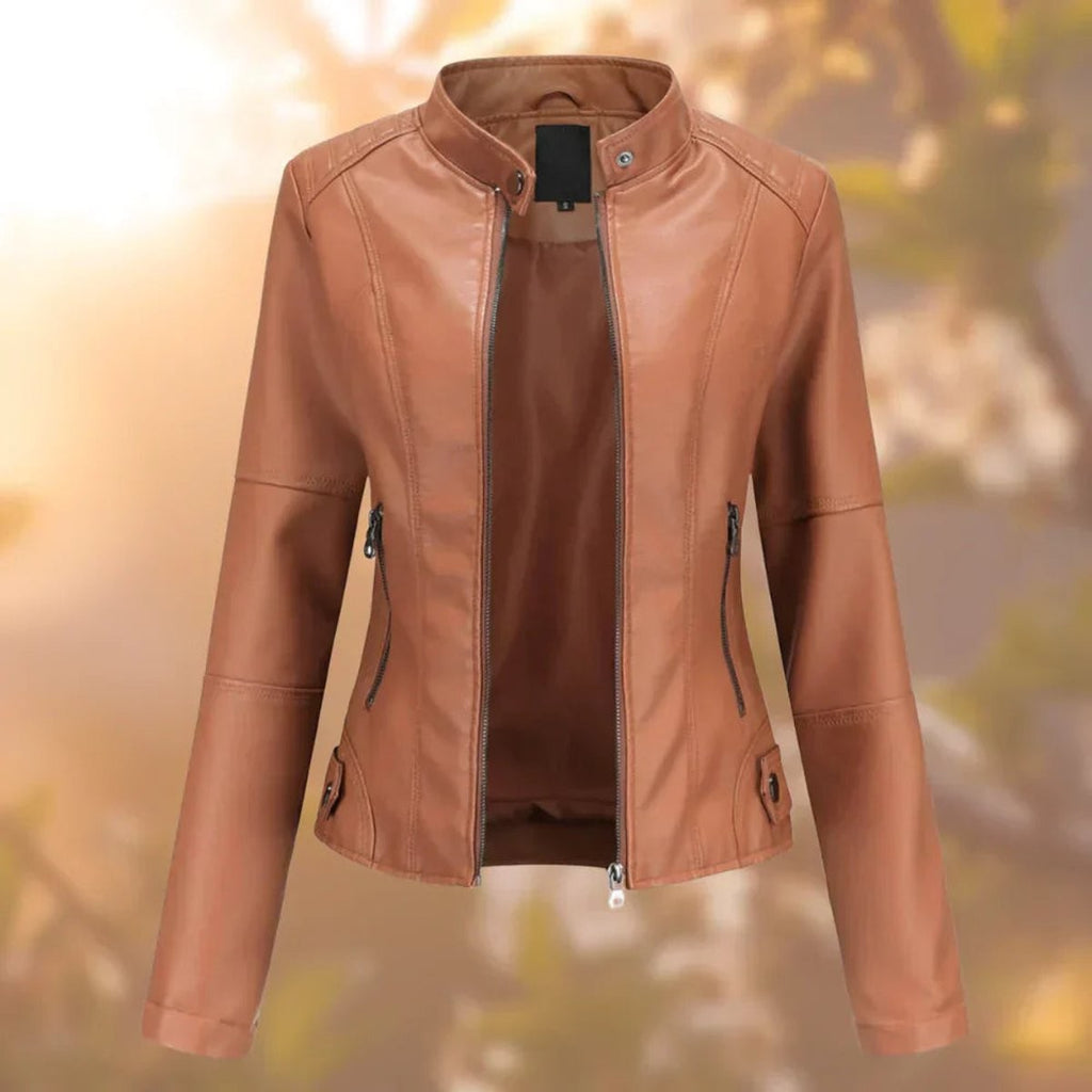 Emily | Women's Slim-Fit Stand-Collar Vegan Leather Biker Jacket