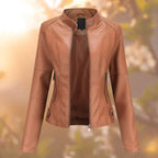 Emily | Women's Slim-Fit Stand-Collar Vegan Leather Biker Jacket