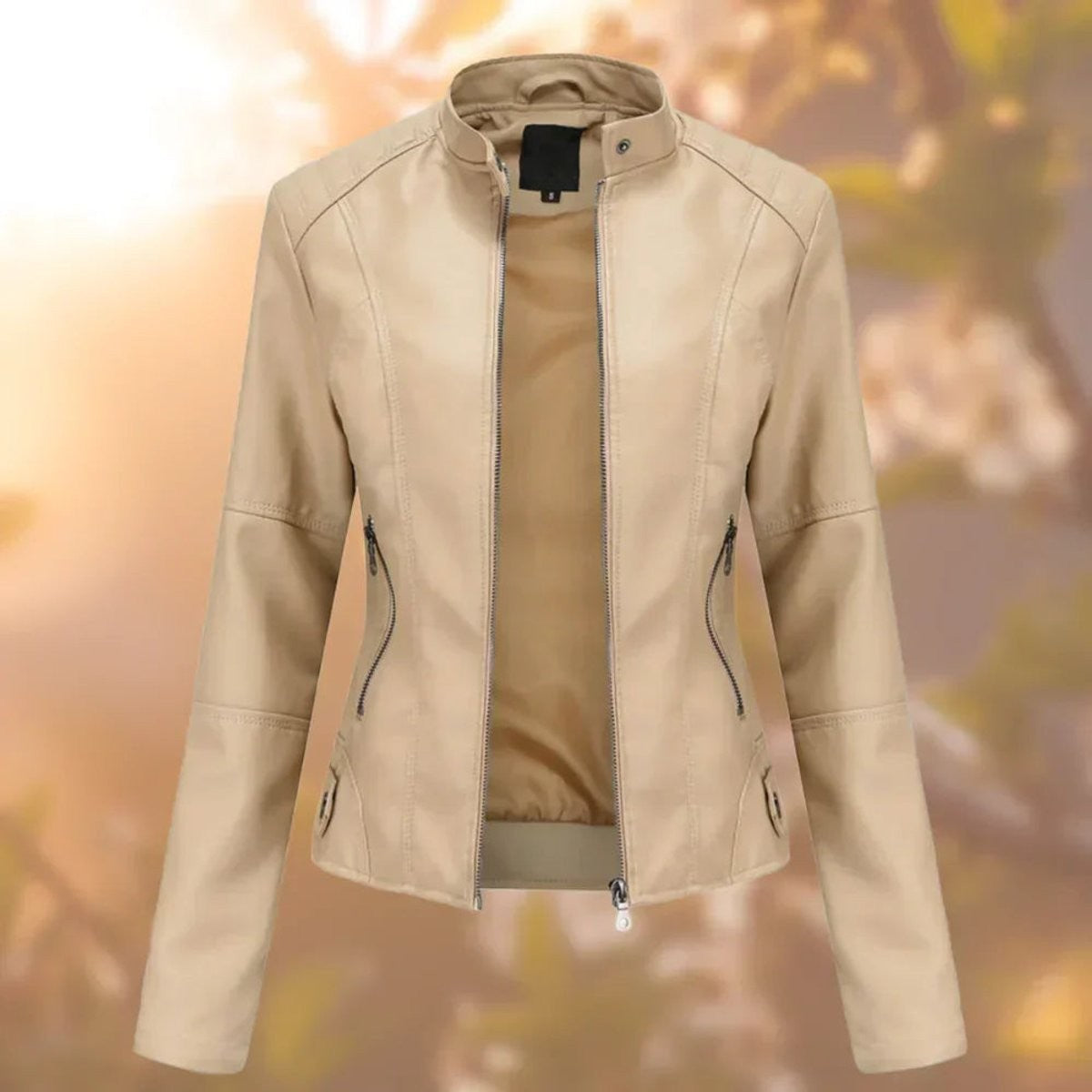 Emily | Women's Slim-Fit Stand-Collar Vegan Leather Biker Jacket