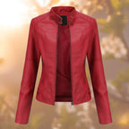Emily | Women's Slim-Fit Stand-Collar Vegan Leather Biker Jacket