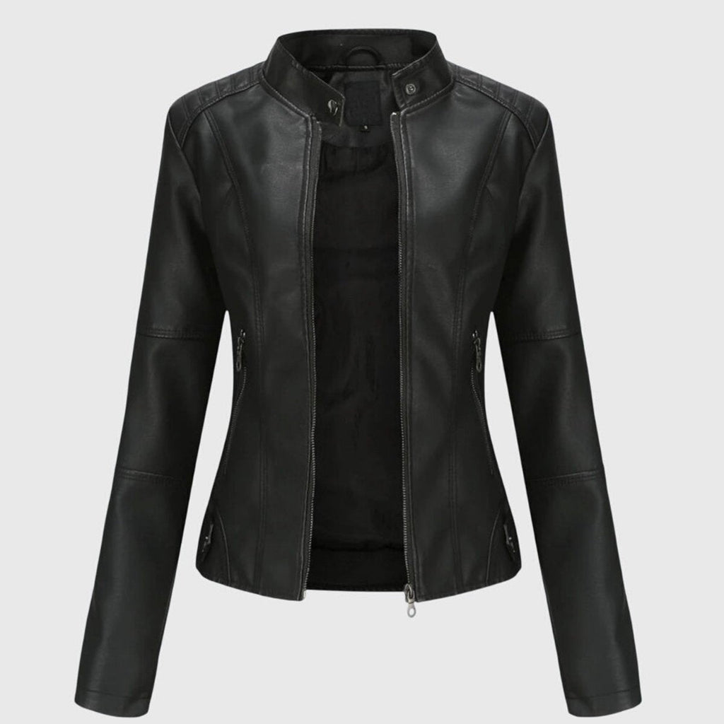 Sloane | Women's Slim-Fit Stand-Collar Zip-Up Vegan Leather Moto Jacket