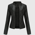 Sloane | Women's Slim-Fit Stand-Collar Zip-Up Vegan Leather Moto Jacket