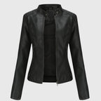 Sloane | Women's Slim-Fit Stand-Collar Zip-Up Vegan Leather Moto Jacket