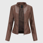 Sloane | Women's Slim-Fit Stand-Collar Zip-Up Vegan Leather Moto Jacket