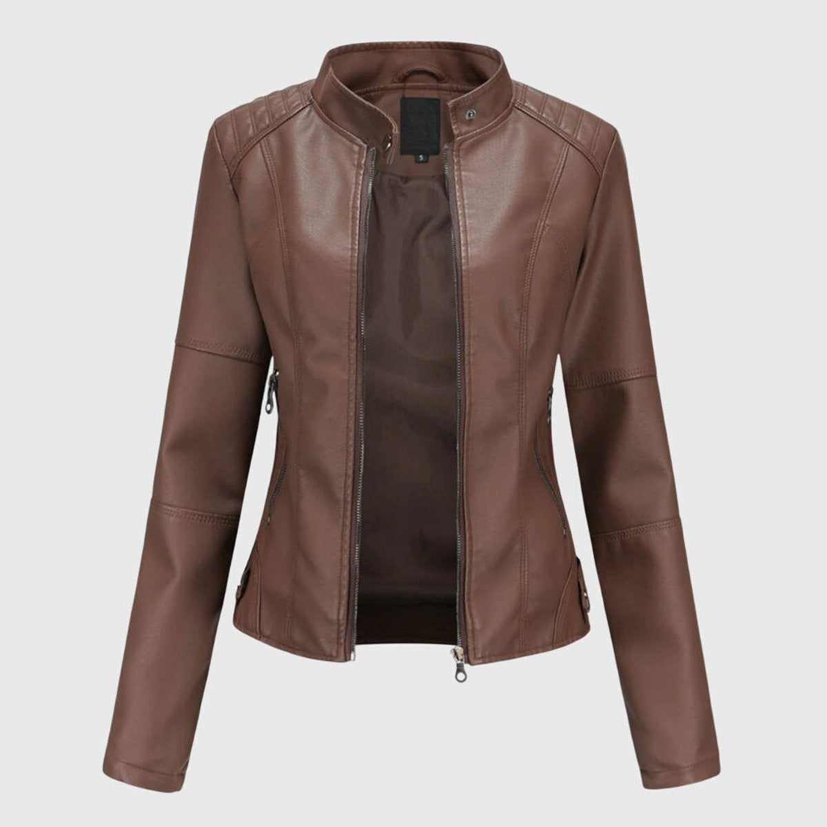 Sloane | Women's Slim-Fit Stand-Collar Zip-Up Vegan Leather Moto Jacket