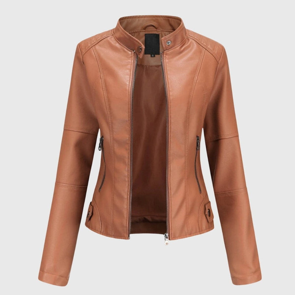 Sloane | Women's Slim-Fit Stand-Collar Zip-Up Vegan Leather Moto Jacket