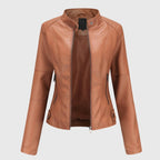 Sloane | Women's Slim-Fit Stand-Collar Zip-Up Vegan Leather Moto Jacket
