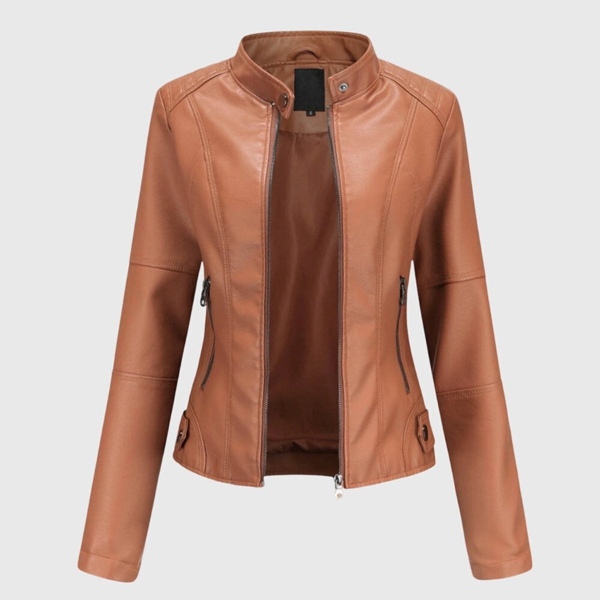 Sloane | Women's Slim-Fit Stand-Collar Zip-Up Vegan Leather Moto Jacket