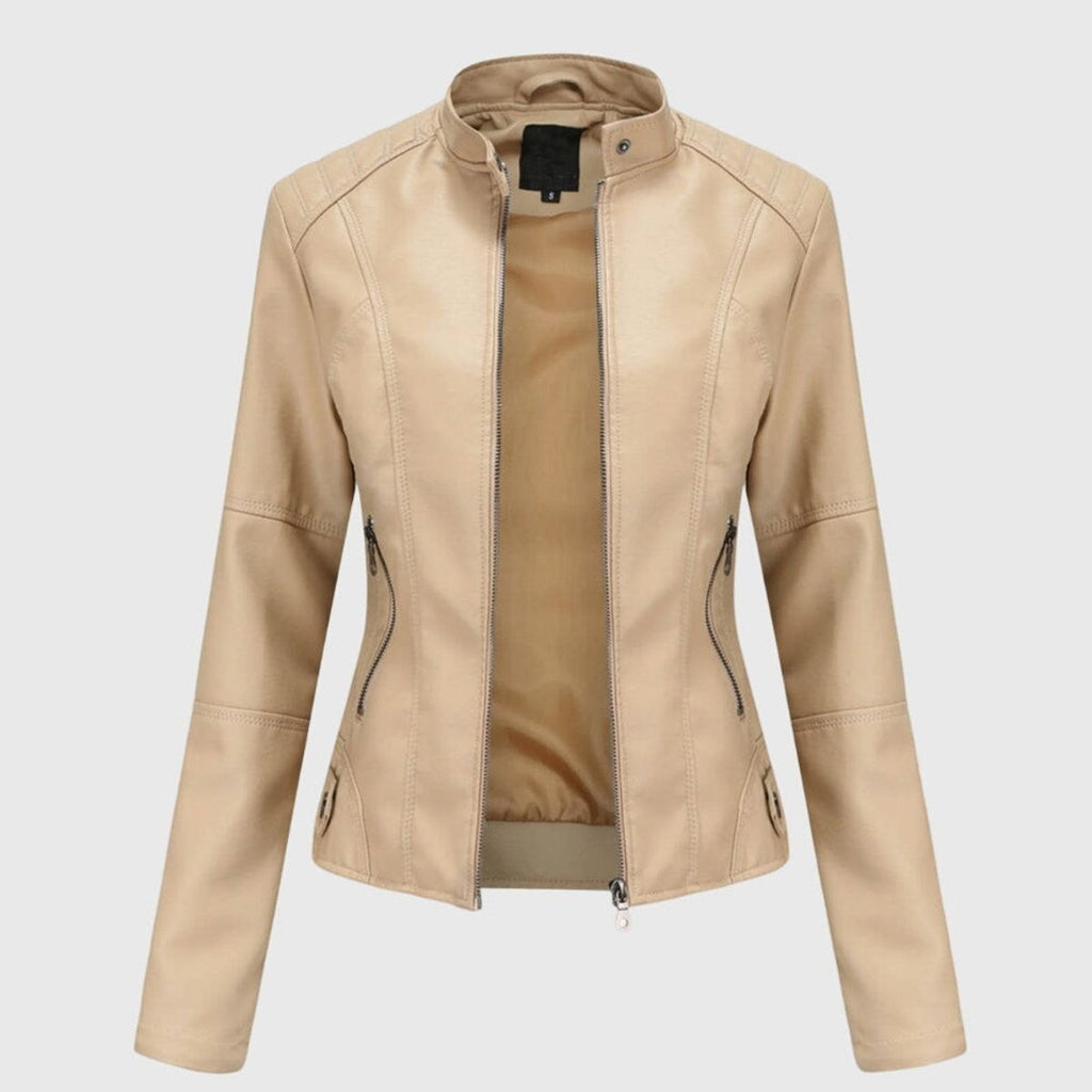 Sloane | Women's Slim-Fit Stand-Collar Zip-Up Vegan Leather Moto Jacket