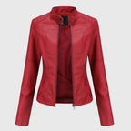 Sloane | Women's Slim-Fit Stand-Collar Zip-Up Vegan Leather Moto Jacket