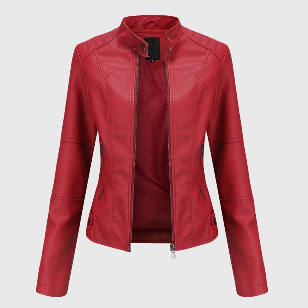 Sloane | Women's Slim-Fit Stand-Collar Zip-Up Vegan Leather Moto Jacket