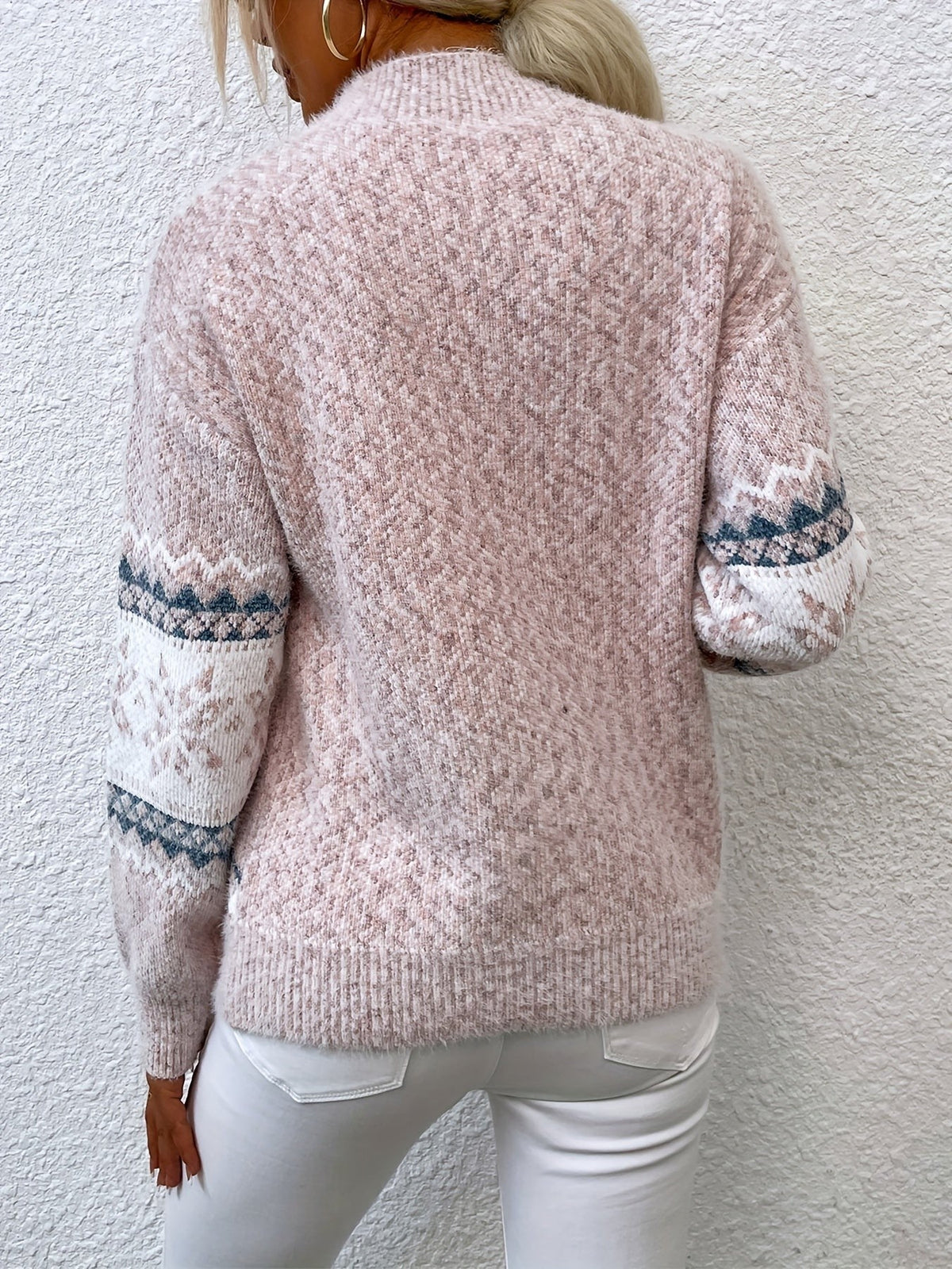 Tamsin | Women's Snowflake Fair Isle Mock-Neck Relaxed-Fit Christmas Jumper