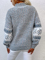 Tamsin | Women's Snowflake Fair Isle Mock-Neck Relaxed-Fit Christmas Jumper