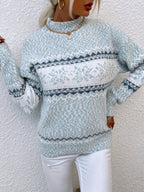 Tamsin | Women's Snowflake Fair Isle Mock-Neck Relaxed-Fit Christmas Jumper